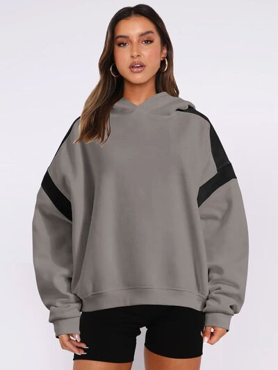 Contrast Dropped Shoulder Hoodie