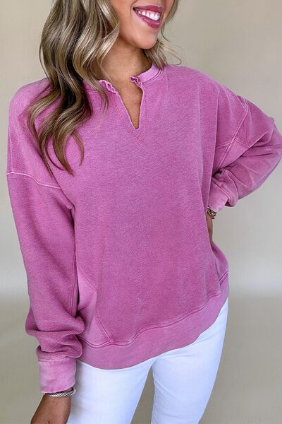 Notched Drop Shoulder Sweatshirt