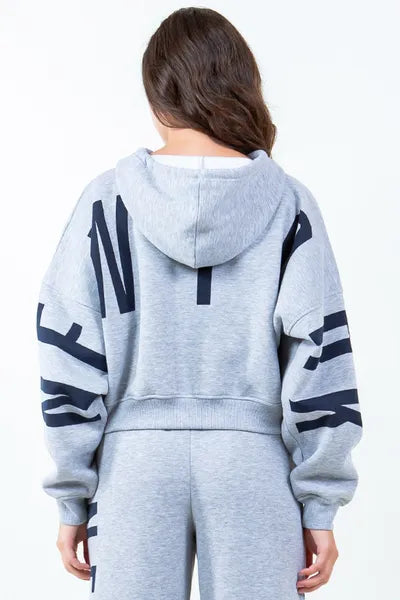 American Bazi Letter Drawstring Cropped Hoodie