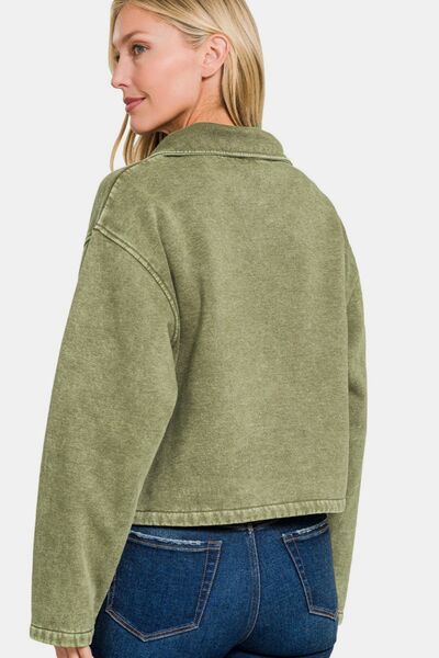 Zenana Acid Wash 3/4 Sweatshirt with Pocket