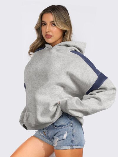 Contrast Dropped Shoulder Hoodie