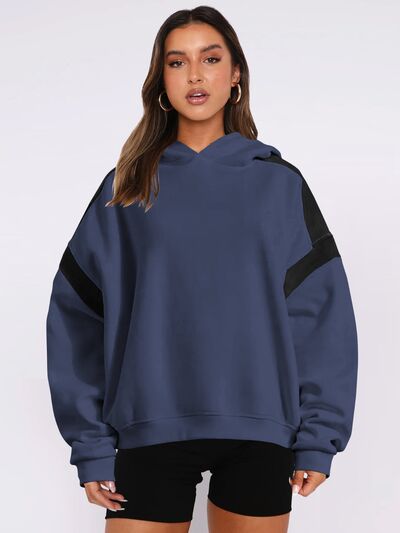 Contrast Dropped Shoulder Hoodie