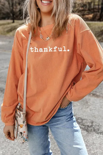 Round Neck Long Sleeve 'thankful.' Sweatshirt