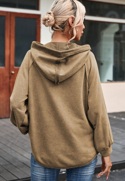 Waffled Knit Exposed Seam Drawstring Hoodie