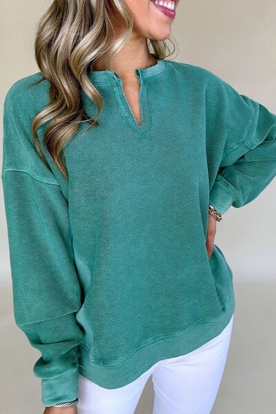 Notched Drop Shoulder Sweatshirt