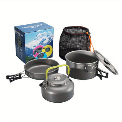 Compact 3Piece Aluminum Cookware Set for Outdoors