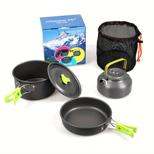 Compact 3Piece Aluminum Cookware Set for Outdoors