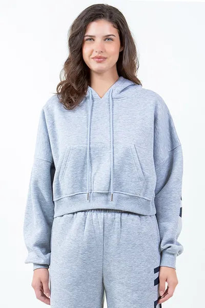 American Bazi Letter Drawstring Cropped Hoodie