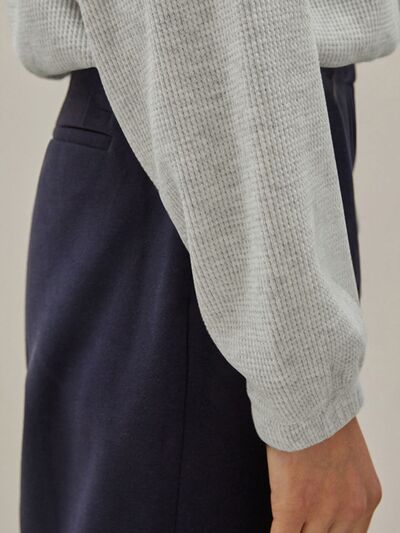 Waffle Knit Drawstring Half Zip Sweatshirt