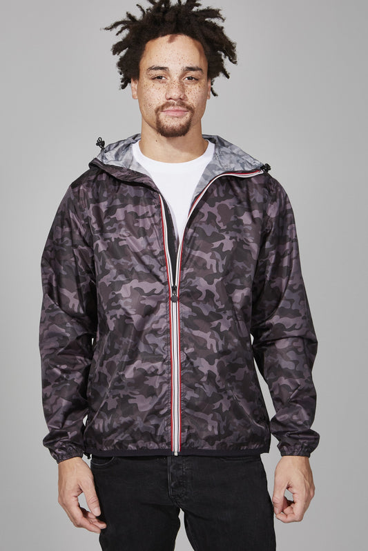 Packable Rain Jacket in Black Camo