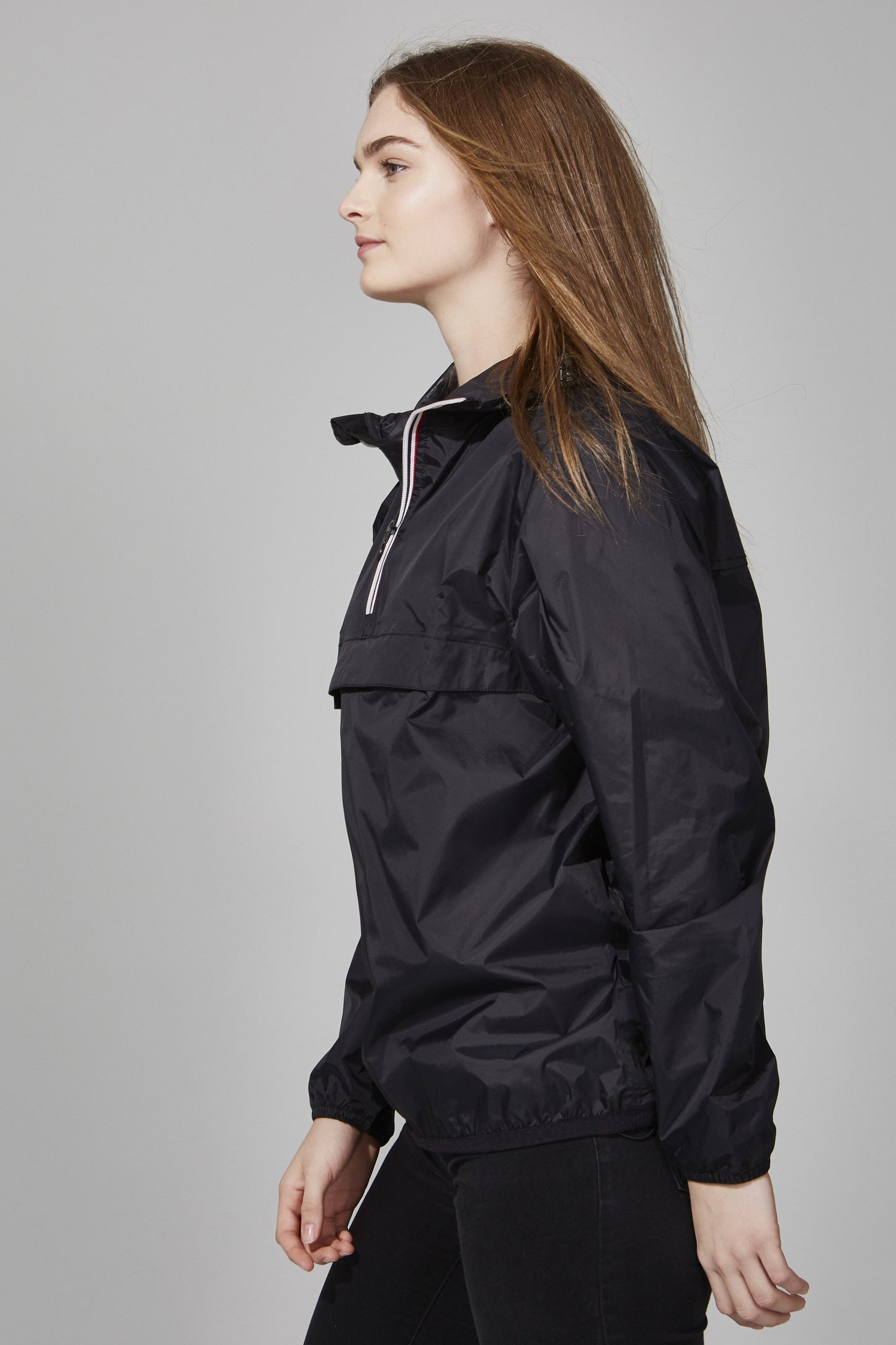 Quarter Zip Packable Rain Jacket in Black