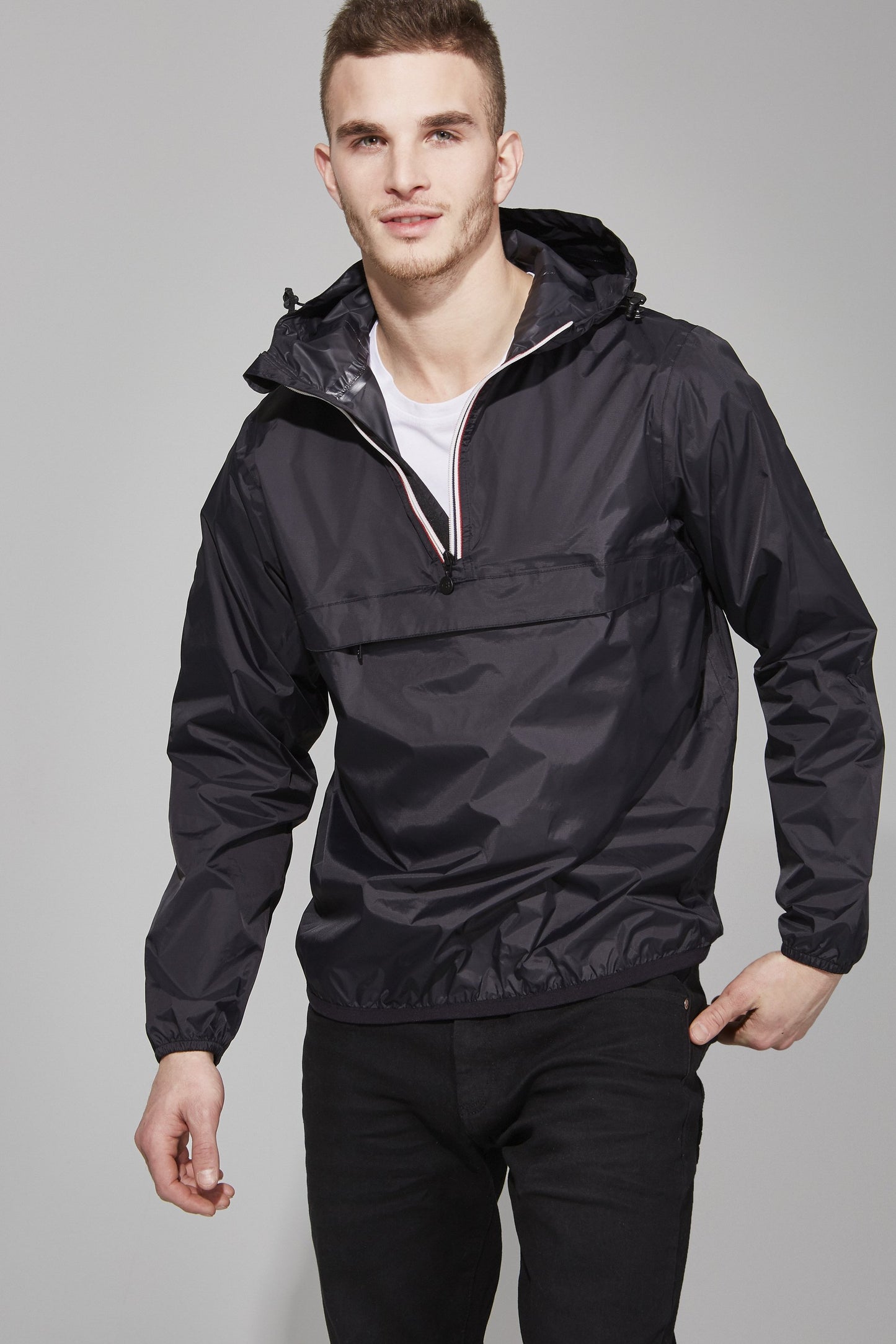 Quarter Zip Packable Rain Pullover - Black