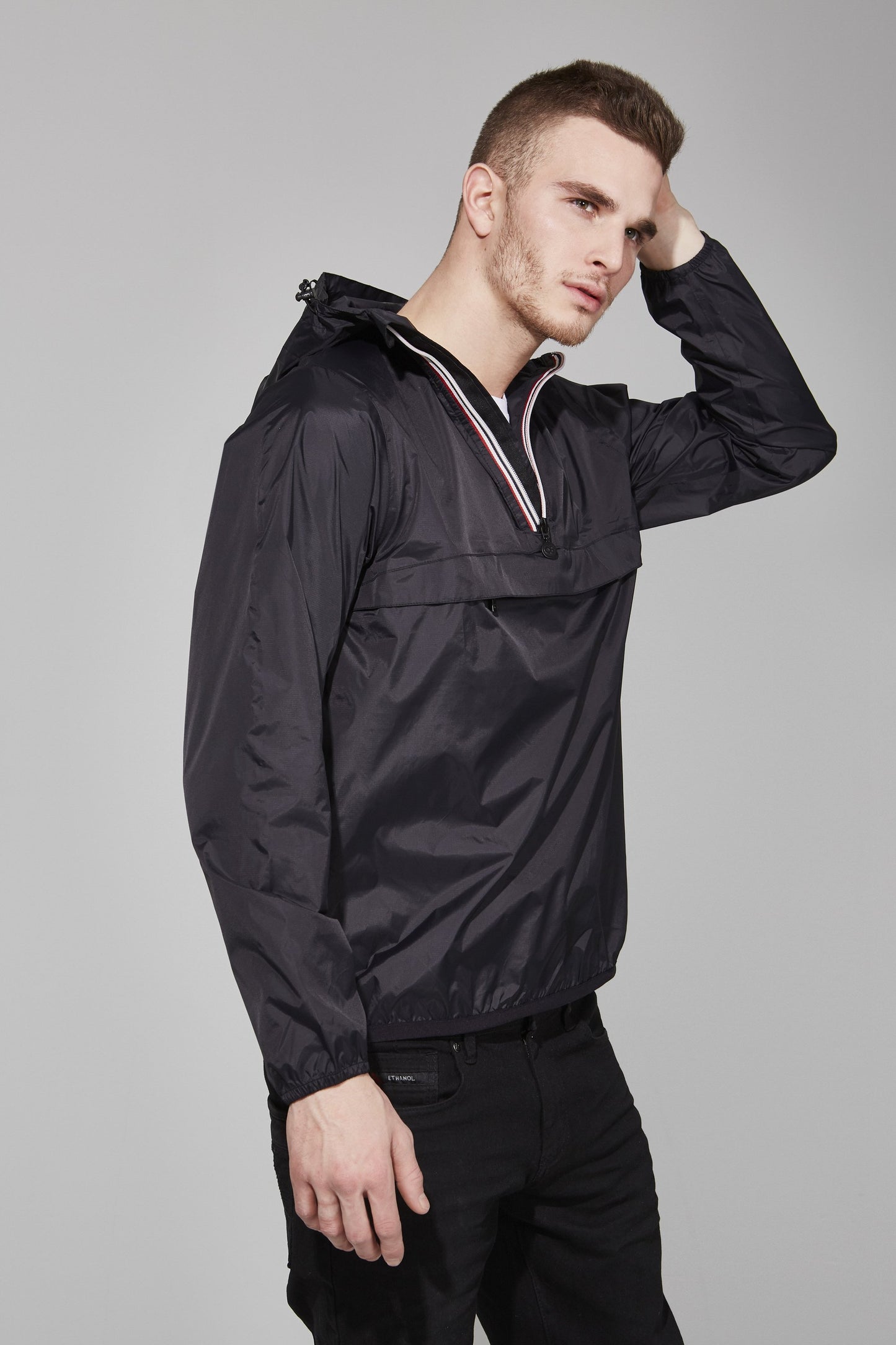 Quarter Zip Packable Rain Pullover - Black