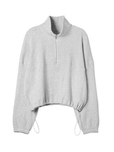 Waffle Knit Drawstring Half Zip Sweatshirt