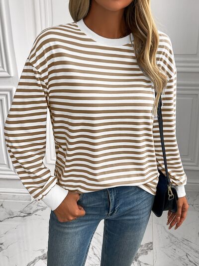 Ivy Lane Striped Round Neck Sweatshirt