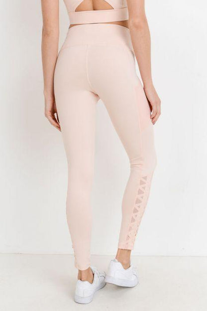 Highwaist Hybrid Mesh & Lattice Straps Full Pocket Leggings