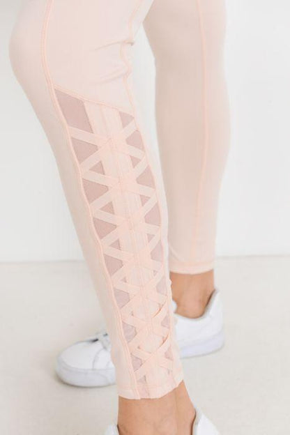 Highwaist Hybrid Mesh & Lattice Straps Full Pocket Leggings