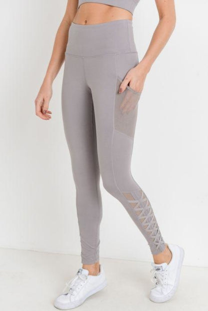 Highwaist Hybrid Mesh & Lattice Straps Full Pocket Leggings