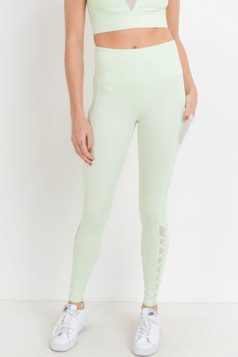 Highwaist Hybrid Mesh & Lattice Straps Full Pocket Leggings