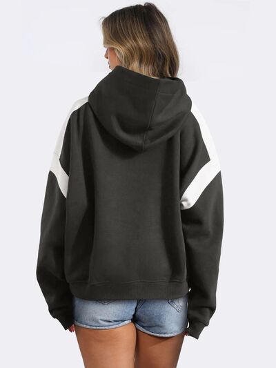 Contrast Dropped Shoulder Hoodie