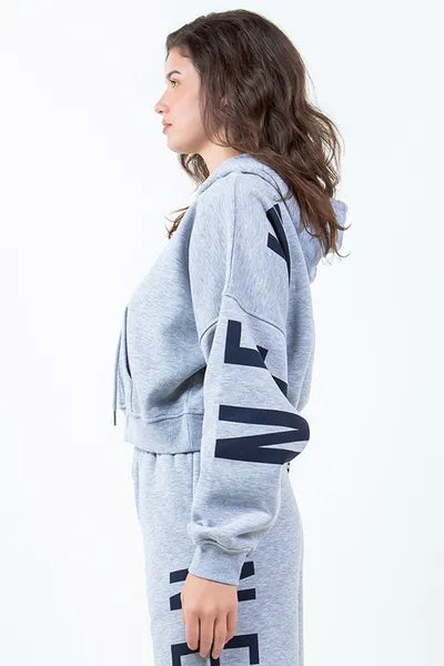 American Bazi Letter Drawstring Cropped Hoodie