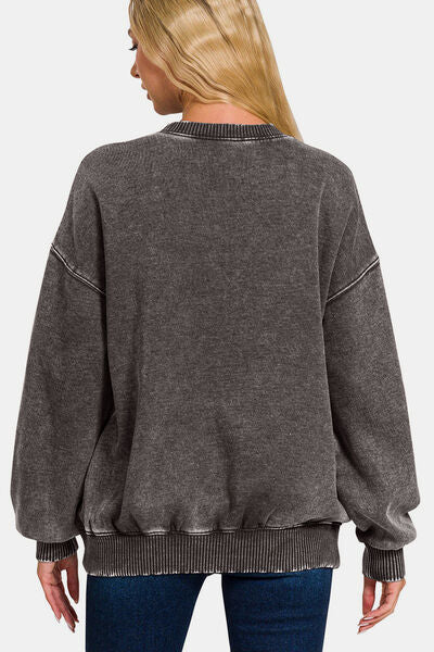 Zenana Full Size Acid Wash Long Sleeve Sweatshirt