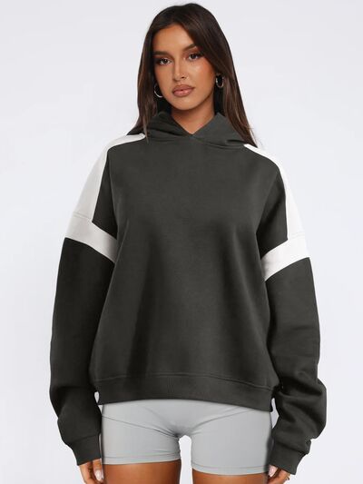 Contrast Dropped Shoulder Hoodie