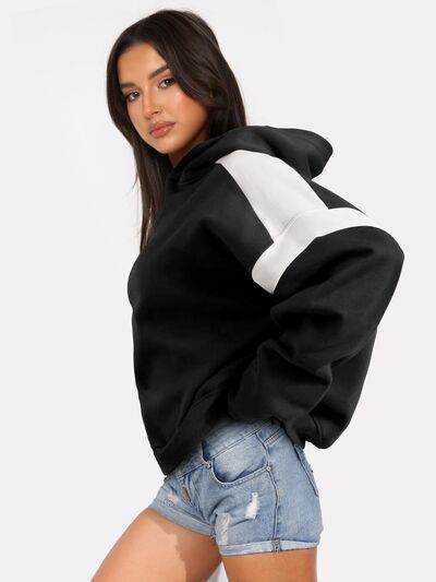 Contrast Dropped Shoulder Hoodie