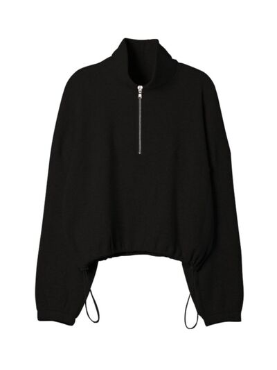 Waffle Knit Drawstring Half Zip Sweatshirt