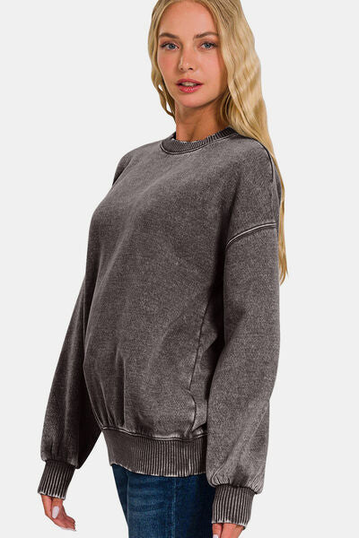 Zenana Full Size Acid Wash Long Sleeve Sweatshirt