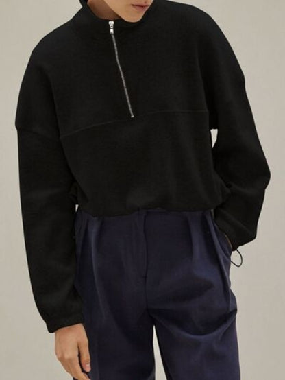 Waffle Knit Drawstring Half Zip Sweatshirt