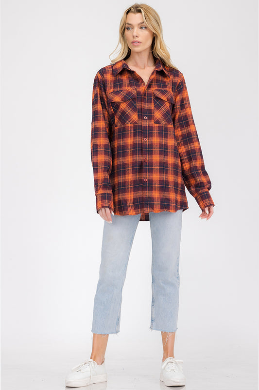 Oversized Plaid Checkered Flannel Shirt