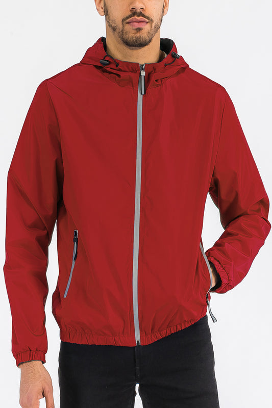 Reflective Zip Windbreaker in Red