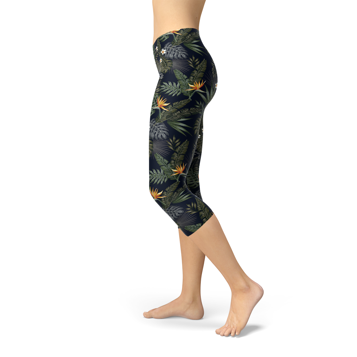 Women's Bird of Paradise Black Capri Leggings