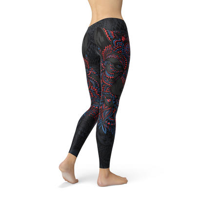 Women's Oriental Black Wolf Leggings