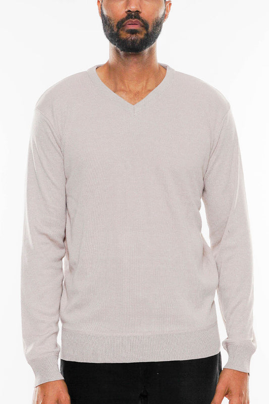 Solid V-neck Pullover Sweater