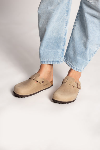 Birkenstock Beige ‘Boston BS’ Leather Sandals