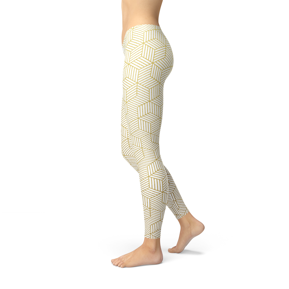 Women's White Leggings Styled with Geometric Cubes