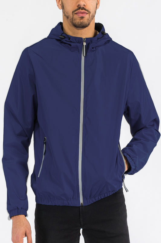 Reflective Zip Windbreaker in Navy Blue