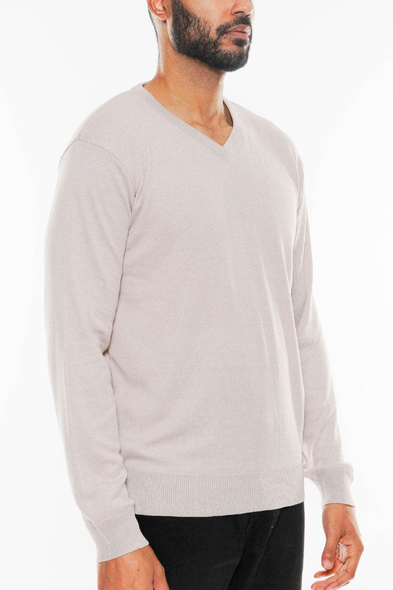 Solid V-neck Pullover Sweater