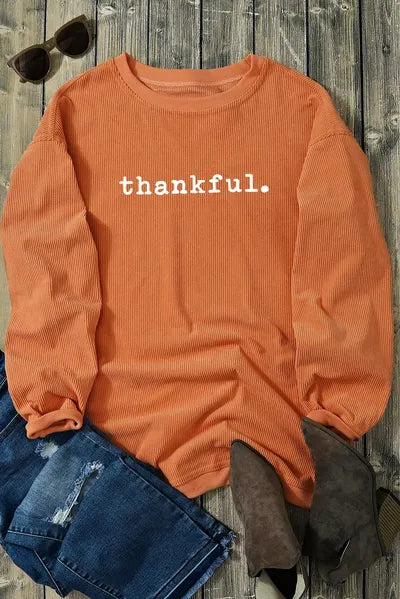 Round Neck Long Sleeve 'thankful.' Sweatshirt