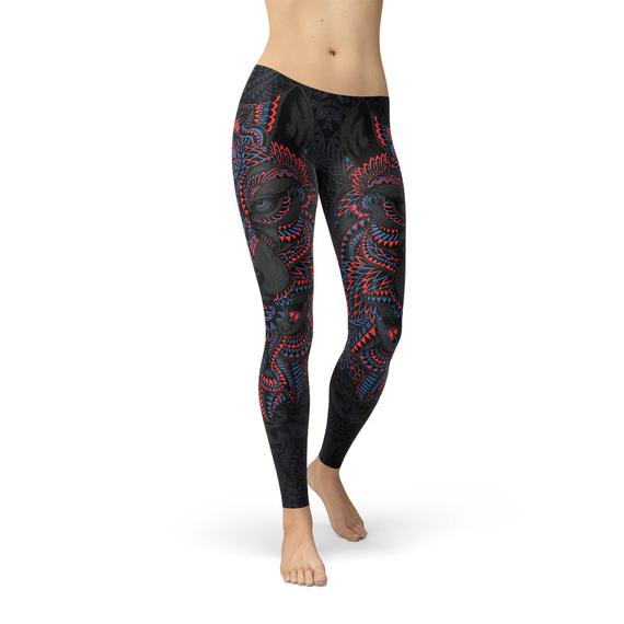 Women's Oriental Black Wolf Leggings