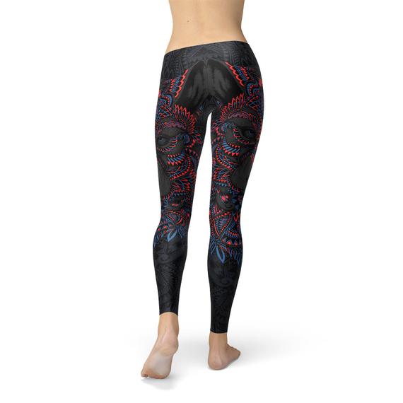 Women's Oriental Black Wolf Leggings