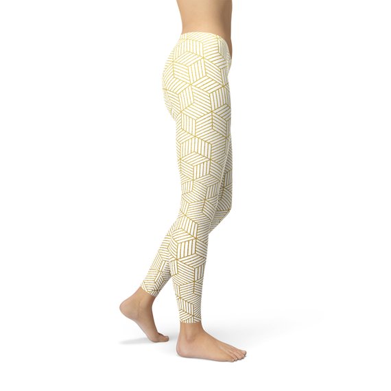 Women's White Leggings Styled with Geometric Cubes