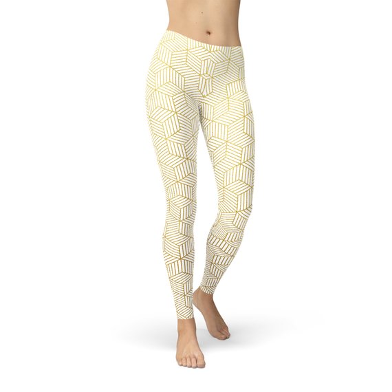 Women's White Leggings Styled with Geometric Cubes