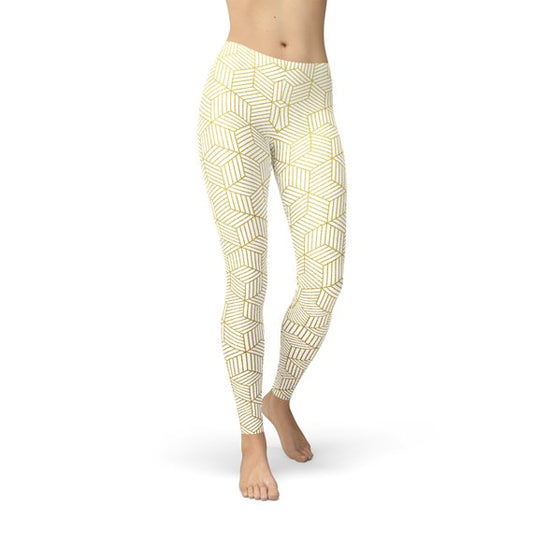 Women's White Leggings Styled with Geometric Cubes