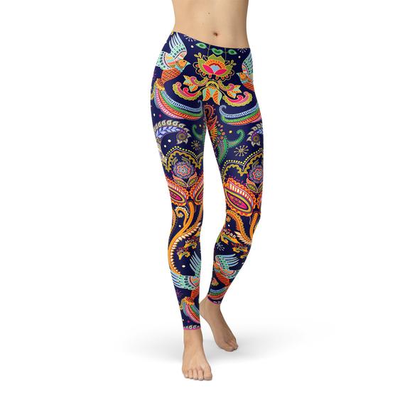 Women's Blue Paisley Leggings